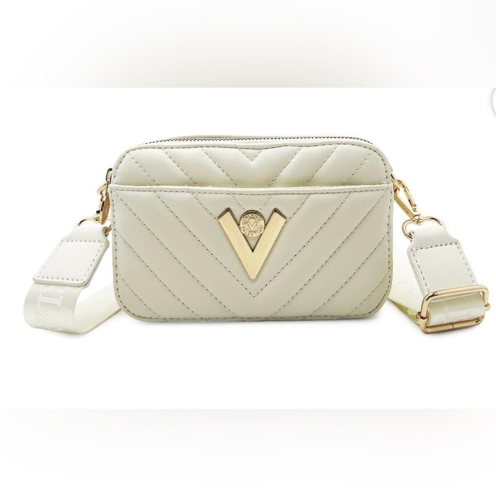 VALENTINO ORLANDI WHITE QUILTED CAMERA CROSSBODY BAG
